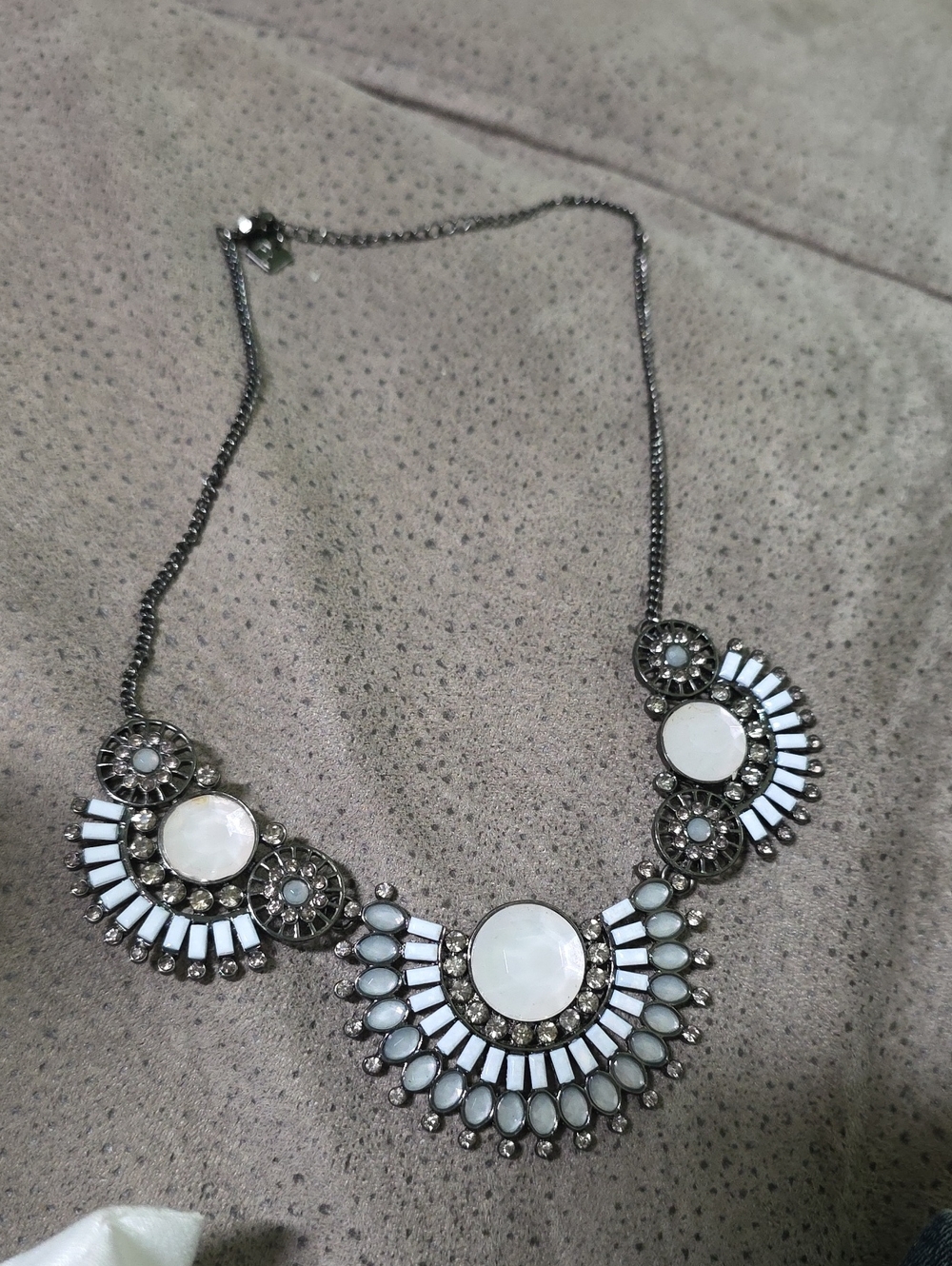 Park Lane White and Silver Statement Bib Necklace